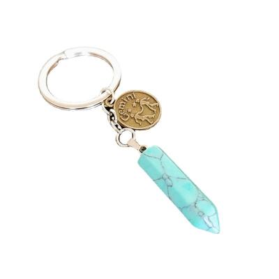 China Main Pendant/Bags; high quality natural sign Crystal Keychains Rose Quartz Gemstone Astrology Zodiac gift constellation key chains for sale