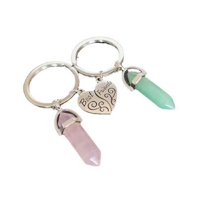 China Gifts Pendant / Rose Quartz Keychains Hexagonal Column Luxury Best Friends Key Chains Set Natural Crystal Keychains for sale