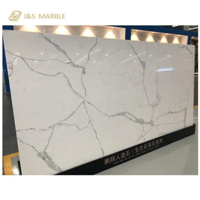 China Chinese white calacatta quartz floor slabs price per square meter price 2400up X 1400up X 18/20/30 mm for sale