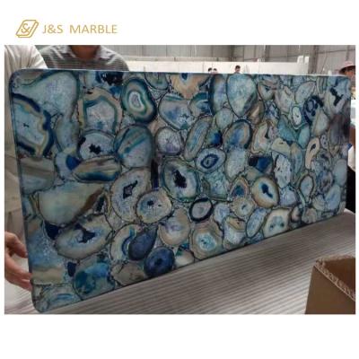 China Concise translucent luxury semi-precious stone agate backlit blue slabs for sale