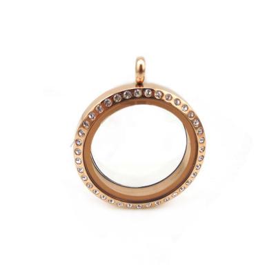 China Lead Free Classic Rhinestones Paved Rose Gold Plated Stainless Steel Glass Pendant Charm Floating Necklace for sale