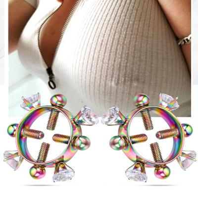 China New Hiphop Design Nipple Piercing Non-Piercing Fake Nipple Ring Body Jewelry Star Breast Stud Shield Five-pointed Screw for sale