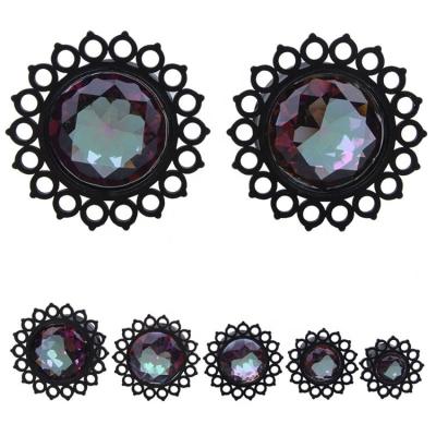 China Lead Free Hot Black Plated Hypoallergenic Surgical Steel Body Jewelry Earlets Ear Expander Piercing Tunnel With Diamonds for sale