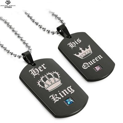 China Hottest Best Lead Free Gift His King His Queen Stainless Steel Dog Tag Couples Chinese Love Fashion Pendant for sale