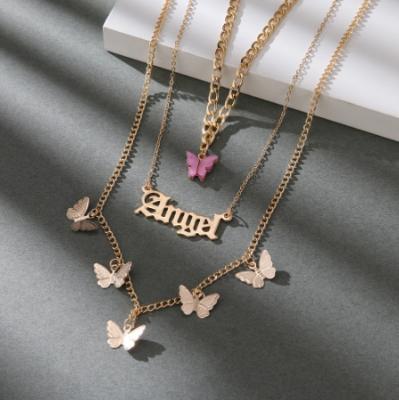 China Custom Name Intial Necklace Stainless Steel Gold Plated Butterfly Choker Lead Free Personalized Necklace for sale