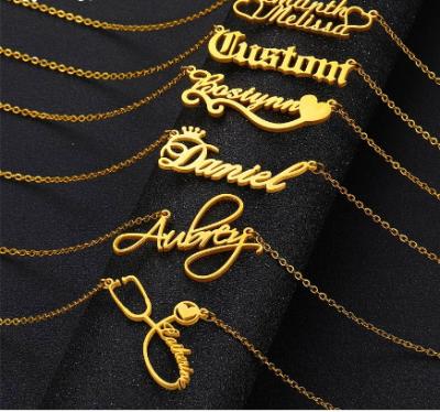 China Custom Name Necklace Lead Free Personalized Stainless Steel Gold Plated Customized Intial Necklace for sale