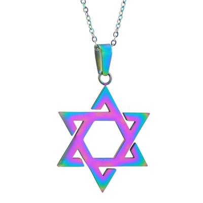 China Rainbow Color Mens Jewelry 316L Stainless Steel Ethnic Christian Star Of David Jewelery Pendant Necklaces for sale