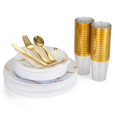 China Disposable Modern Stylish Plastic White Dinner Dishes Wedding Cutlery Dinnerware Sets for sale