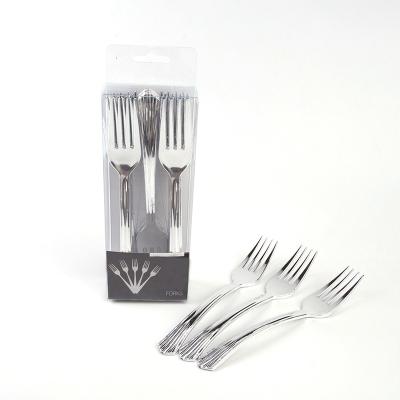 China Viable Wholesale Cheap Cutlery Set Silver Coated Plastic Disposable Salad Fork for sale