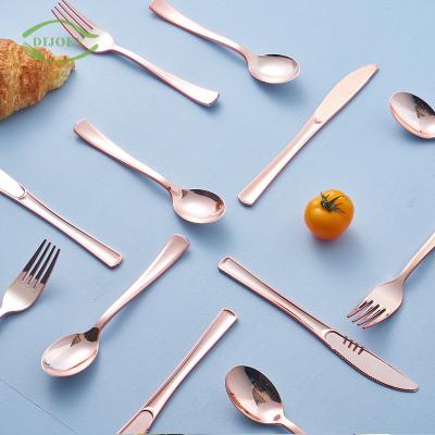 China Plastic Disposable Pink Gold Fork Knife Spoon Silverware Cutlery Set for sale