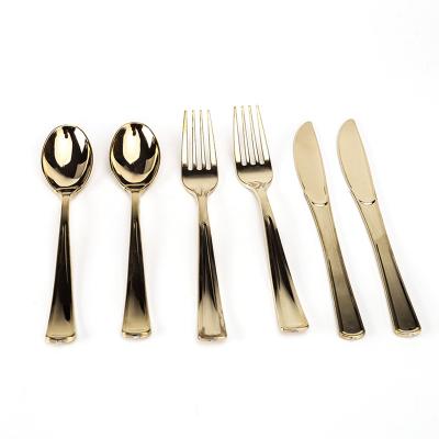 China Gold Spoon Knife Plastic Fork Set Disposable Plastic Cutlery for sale