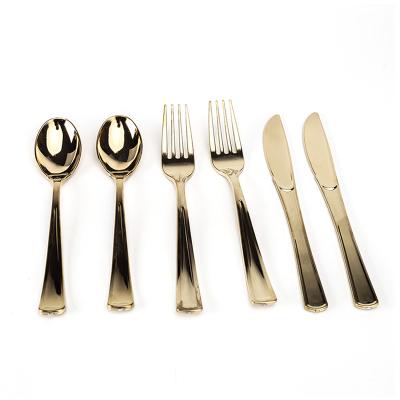 China Plastic Mirror Polished Disposable Rose Gold Wedding Cutlery Sets for sale