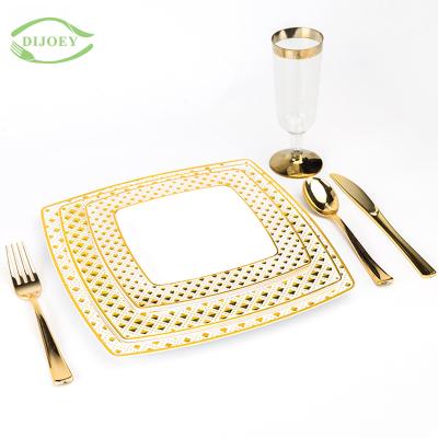 China Luxury Stylish Plastic Disposable Dinnerware Disposable Wedding Dishes Cutlery Sets 50pcs 7.5