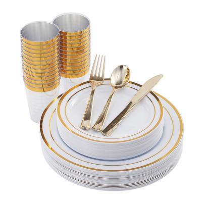 China Gold Disposable Wedding Disposable Good Quality Plastic Tableware Dishes Set for sale