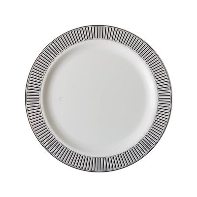 China Good Quality White Brown Rustic PS Disposable 12 Inch Sublimation Wholesale Disposable Plastic Dish Cheap Bulk Dinner Dishes for sale