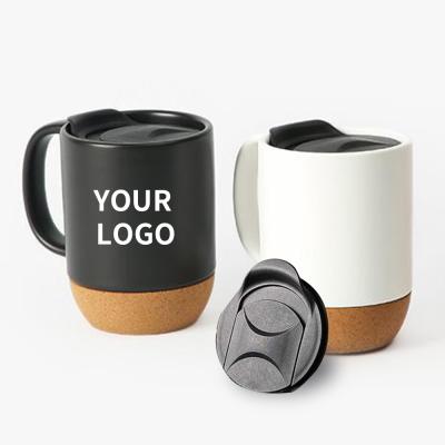 China Customizble Sustainable Wide Coffee Mugs Speciality Espresso Cup Coff Wood Cork Bottom Ceramic Mugs Coffee for sale