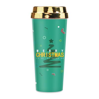 China 2021 Christmas Tree Sustainable Products Insulated Double Walled Travel Customized Plastic Coffee Mug for sale