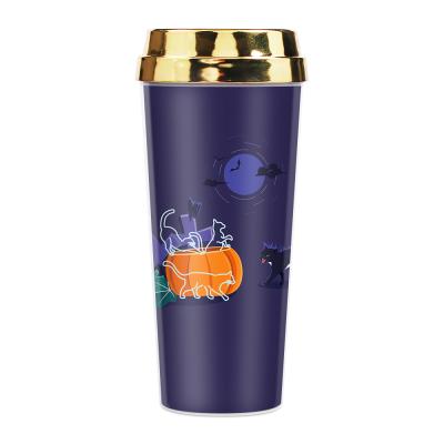 China 2021 Viable Custom Halloween Decorations Travel Plastic Double Walled Coffee Mug With Logo for sale