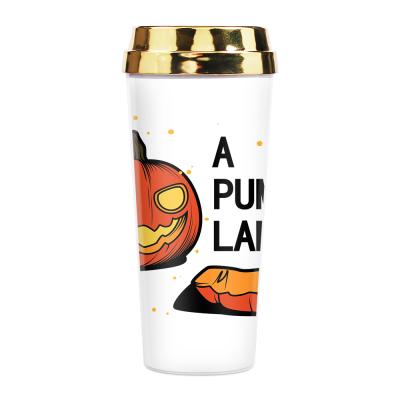 China Viable Custom Logo Cute Blank Plastic Halloween Mugs, Unique Double Wall Insulated Travel Halloween Coffee Mugs for sale