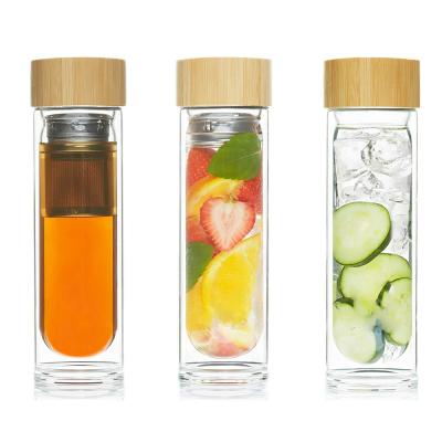 China Sustainable Coffee Fruit Tea Infused Glass Water Tea Travel Tumbler Bottle With Tea Infuser for sale