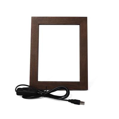 China Modern DIY 3D Wooden Photo Frame Walnut Photo Frame With Led Light Inside for sale