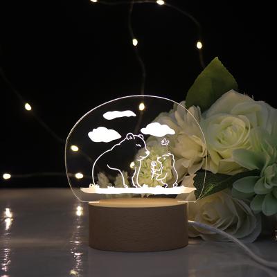 China Lovely Bear 3D Night Light LED Wooden Lamp Base Modern Acrylic Base Display Lighting Decoration Room Light for sale