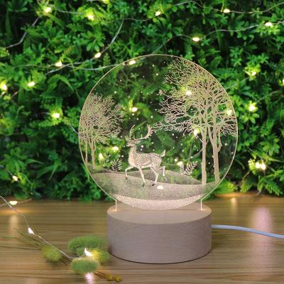 China Modern Popular Decoration Lighting Acrylic Night Light Led Mood Lamp With Wooden Base for sale