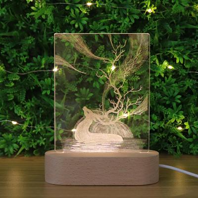 China 2021 Modern Wooden 3D Lamp Night Light Decoration Led Acrylic Base With Button Switch for sale