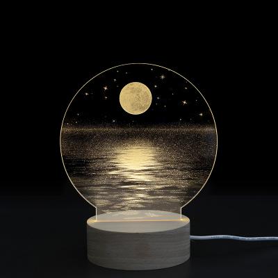 China Modern Hot Selling Acrylic Mood Lamp Around Wooden Low Led Night Light For Girls for sale