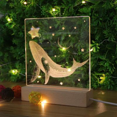 China Beautiful Gift Modern Rectangle Led Wooden Mood Base Lamp Acrylic Night Light For Decoration for sale