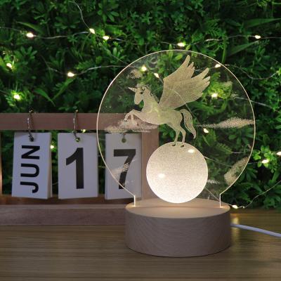 China Modern Creative Design Unicorn Lamp 3D Led Light Base With Clear Acrylic Bedroom Decorative Light for sale