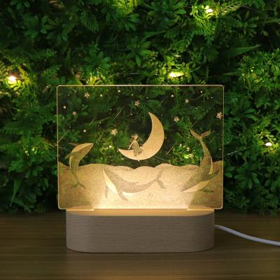 China Modern Laser Engraving Acrylic 3D Lamp Base USB Outlet Oval Wooden Led Night Light For Bedroom Decor for sale