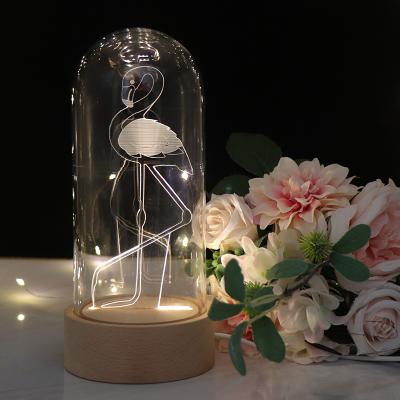 China Minimalist New Arrivals Glass Dome With Wood Base Table Lamp Led Moon Light for sale