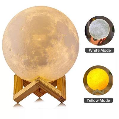 China Best Modern Gift 3D Printing Moon Lamp LED Night Light With USB Charging Rechargeable Battery Wooden Low Mood Light For Home Decor for sale