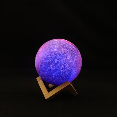 China New Arrival Modern 3D Printed Multicolor Planet Desk Lamp PLA Ball Night Light With Wooden Stand for sale