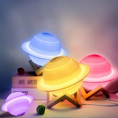 China Amazon Lighting Modern Decoration Saturn Led Rechargeable Night Lamp Battery Operated Room Light For Kids for sale