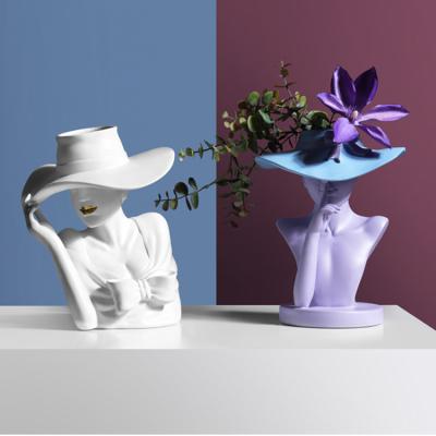 China Europe 2021 Nordic modern new style girl flower pot vases carve home decor white resin flower vase for sale