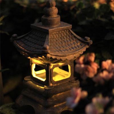 China Europe 2021 new resin pavilion figurine solar light religious crafts sculpt garden statue mold decor for sale