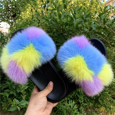 China SHOCK ABSORBING Wholesale Slipers In Real Fur Running Slippers 2021 Custom Furry Ladies Shoes Slides Women Fur Indoor Slippers for sale