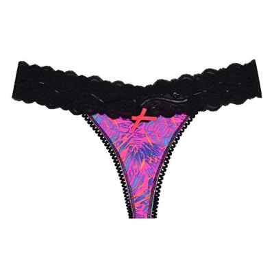 China Antibacterial Women's Thin Lace Hollowed Out T Waist Low Back Glaze Silk Sexy Thong See Through Panties for sale