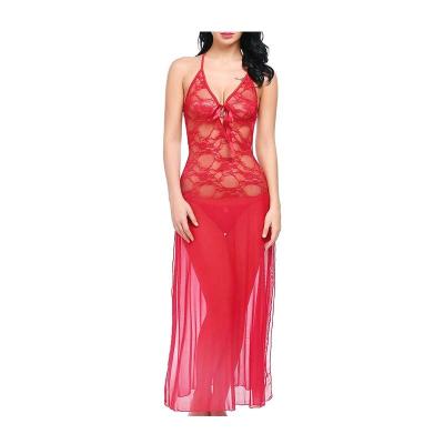 China New Style Young Girl Fashion Long Dress Sexy Red Transparent Lace Nightgowns Hot Sexy Lingerie for sale