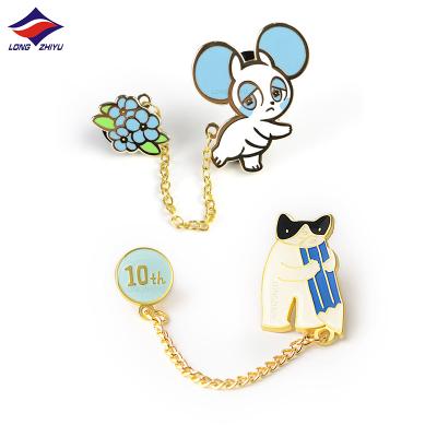 China Longzhiyu Nickel Free 15 Years Factory Made In China Wedding Suit Fabric Soft Enamel Loud Chew Chain Pin for sale