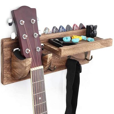 China GUITAR Factory Supply Multifunctional Guitar Hook Wall Shelf Solid Wood Wooden Rack for Musical Instruments OEM Supported for sale