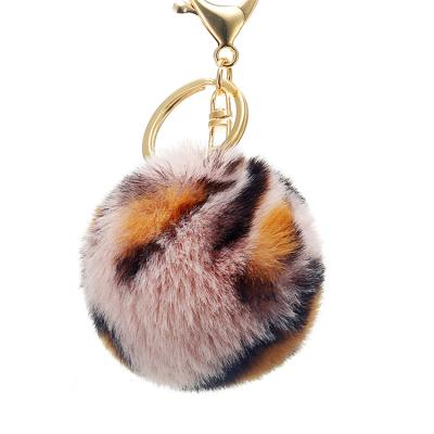 China Wholesale imitation pom pom keychain good quality plush 8CM rabbit fur ball rex key chain for sale