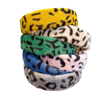 China Plush Leopard Hair Ribbon Plush Candy Color Rabbit Hair Edge Wide Headband Students Match Age for sale