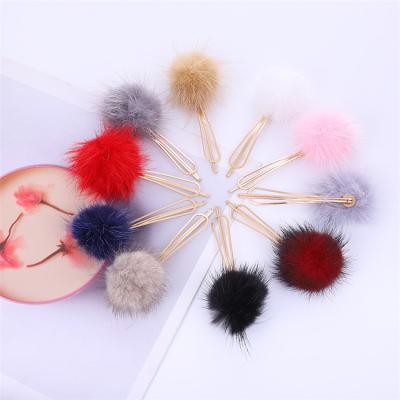 China 4CM Mink Ball Hair Clip Alloy Hair Accessories Mink Ball Hairpin U Shaped Hairpin Drop Clip Small for sale