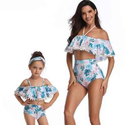 China YOUME Plus Size Mother and Mommy and Me Anti-UV Girl Swimsuit Tops Baby Beach Dresses Mommy Mum Bikini Swimwear for sale