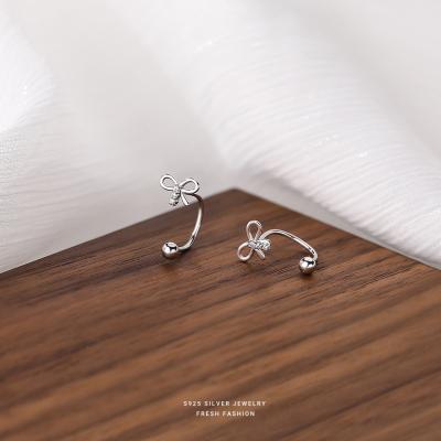 China Women's Simple Temperament Ins Screw Earrings S925 Sterling Silver Bow Earrings Female Small Wholesale for sale