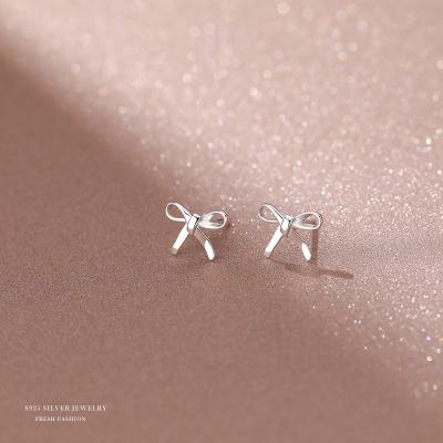 China S925 women's bow earrings sterling silver female Korean version of simple joker INS wind ear accessories small fresh earrings for sale