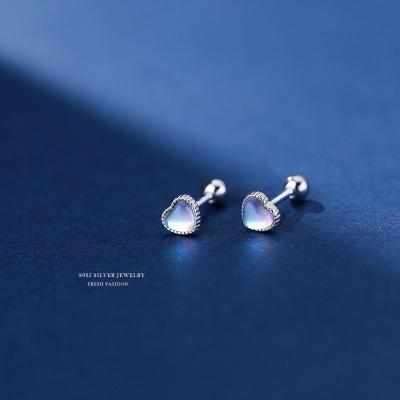 China Women's Sweet Cool Style Earrings S925 Sterling Silver Screw Earrings Female Love Moonlight Korean Stone Earrings Small Wholesale for sale